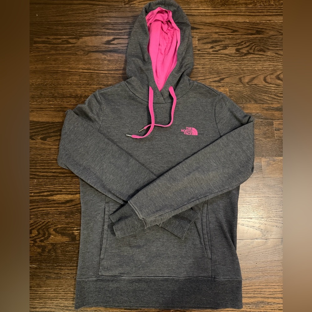 The North Face Women's Grey and Pink Hoodie